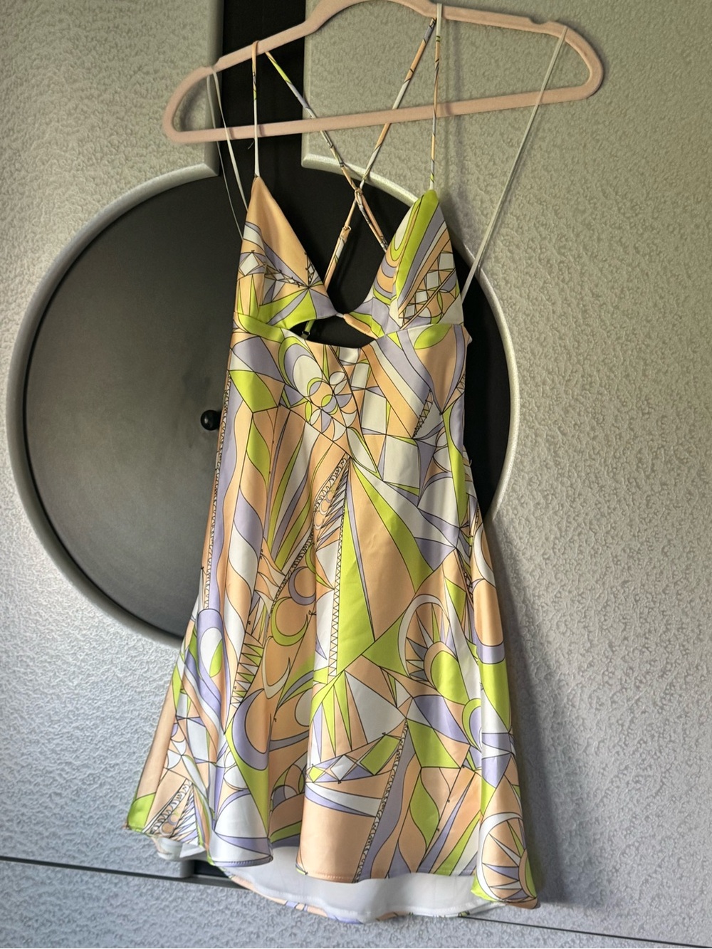 Zara Pastel Abstract Cutout Slip Mini Dress - Blue, Green, Cream - Picture 9 of 10